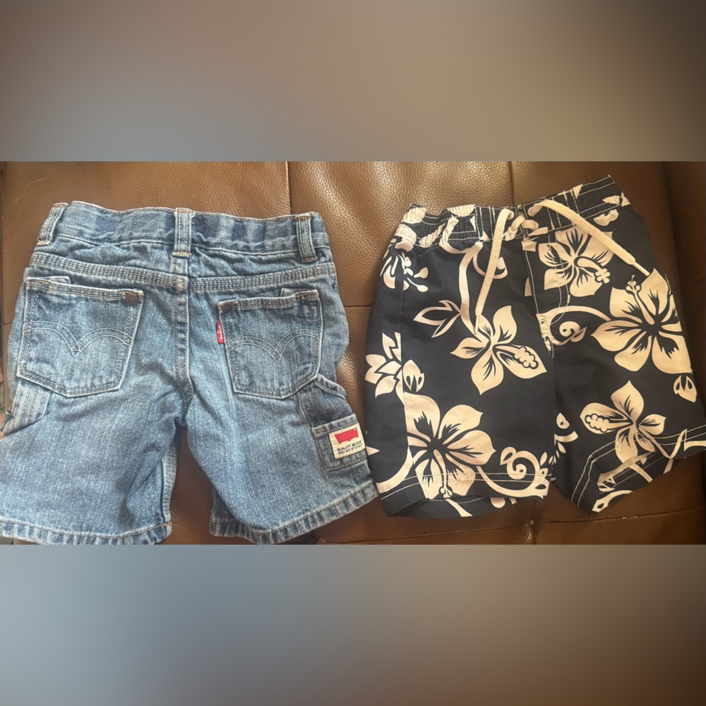 Levi's Blue Denim Shorts and Navy Floral Swim Trunks Set
